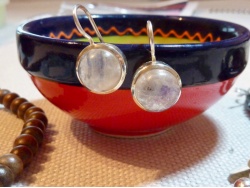 Regenbogen-Mondstein-Ohrringe, Cabochon, Hänger