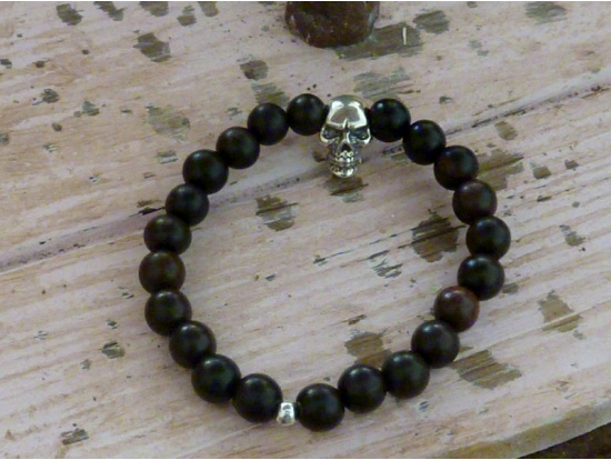 Ebenholz-Armband mit Totenkopf gross, Gummizug