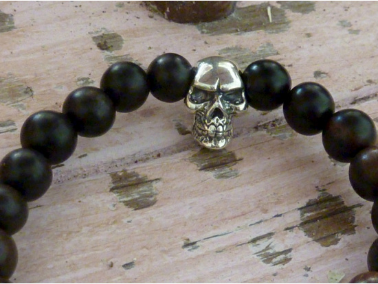 Ebenholz-Armband mit Totenkopf gross, Gummizug