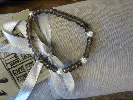 Rauchquarz-Armband, 3 Silberblumen