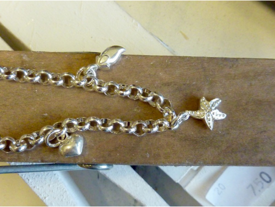 Silberrolo-Armband, 3 Anhänger