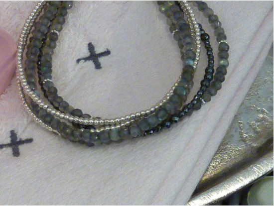 Labradorit/Hämatit/Silber-Armband, 6-reihig