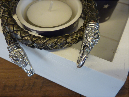 Graues Leder-Armband mit Krokodil-Verschluss, 2-reihig