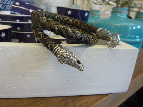 Graues Leder-Armband mit Krokodil-Verschluss, 2-reihig
