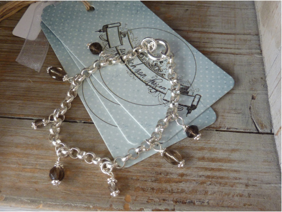 Silber-Armband mit 7 Rauchquarz-Anhängerli