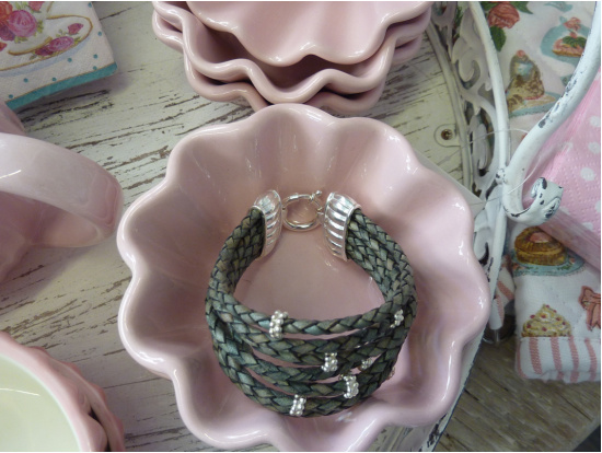 Graues Leder-Armband 7-reihig