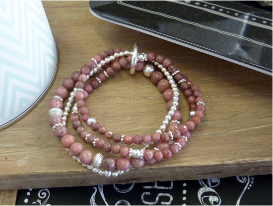 Rhodonit-Armband, 4-reihig, alle einzeln tragbar