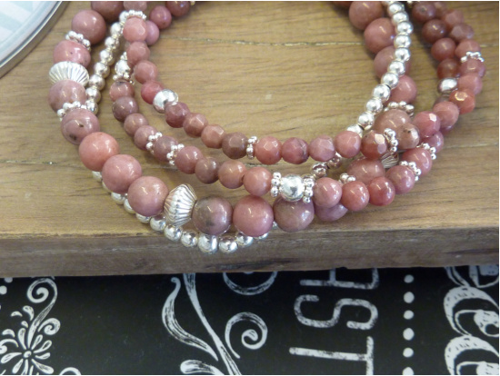 Rhodonit-Armband, 4-reihig, alle einzeln tragbar