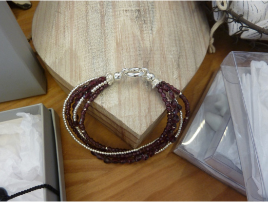 Onyx-Hämatit-Silber-Armband, 6-reihig