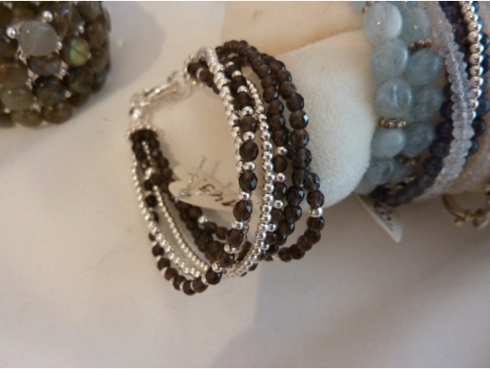 Rauchquarz-Armband, 5-reihig mit Silber