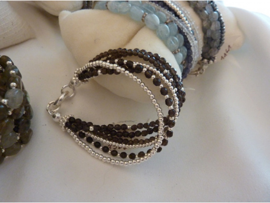 Rauchquarz-Armband, 5-reihig mit Silber