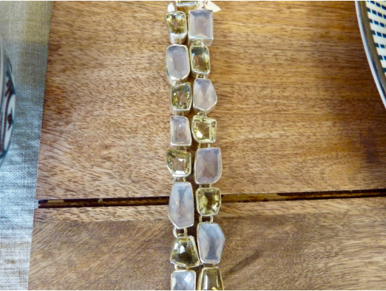 Armband "India" Rosenquarz, gelber Topaz