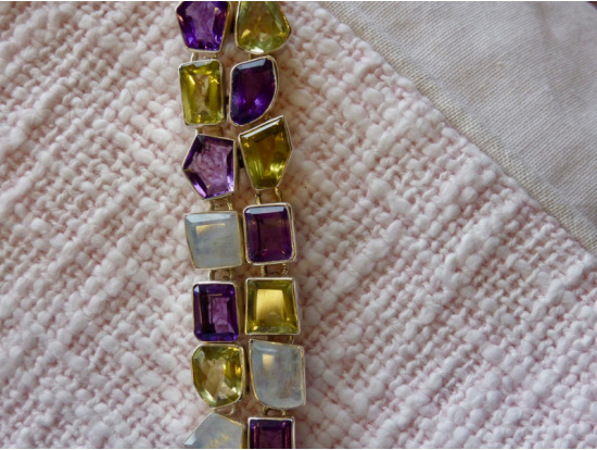Armband "India" Lemon Topas, Amethyst und Regenbogen-Mondstein
