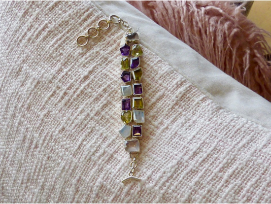 Armband "India" Lemon Topas, Amethyst und Regenbogen-Mondstein