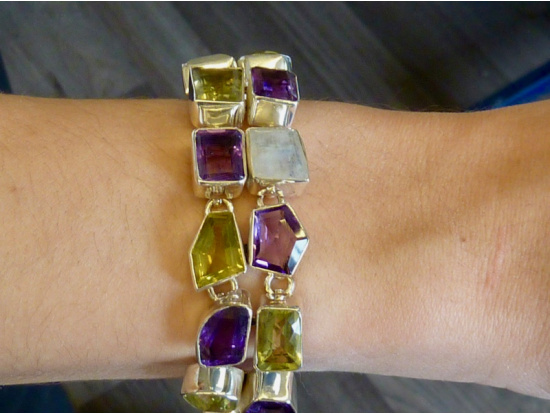 Armband "India" Lemon Topas, Amethyst und Regenbogen-Mondstein