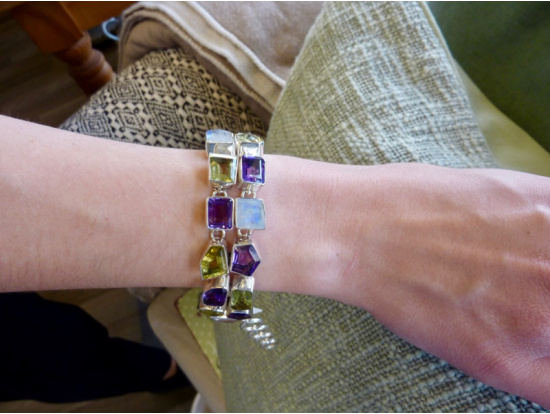 Armband "India" Lemon Topas, Amethyst und Regenbogen-Mondstein