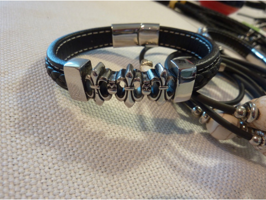 Leder-Armband Stahl "3er-Motiv"