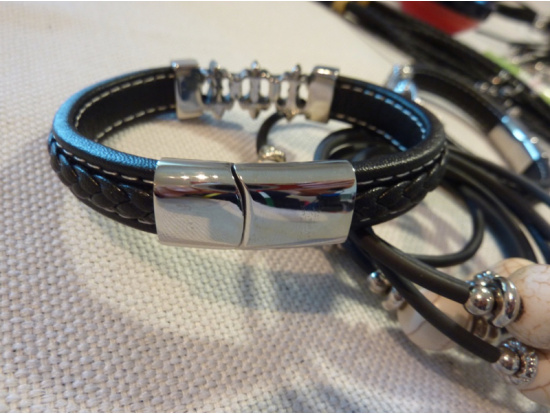 Leder-Armband Stahl "3er-Motiv"