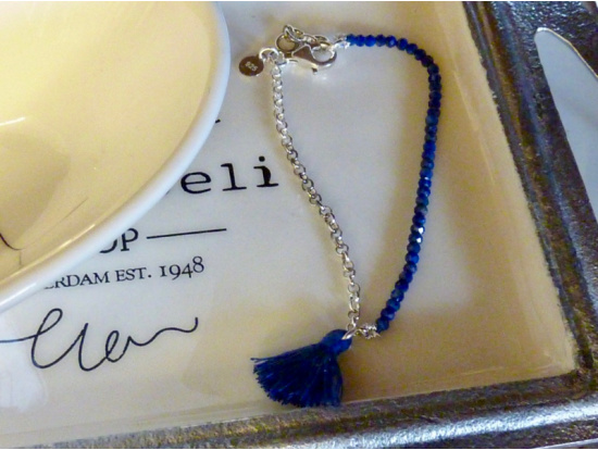 Lapislazuli-Armband mit Silber und Zötteli