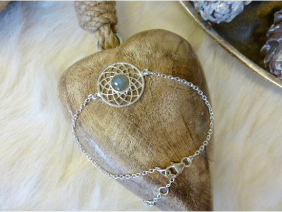 Silber-Armband mit Labradorit in Silberblume