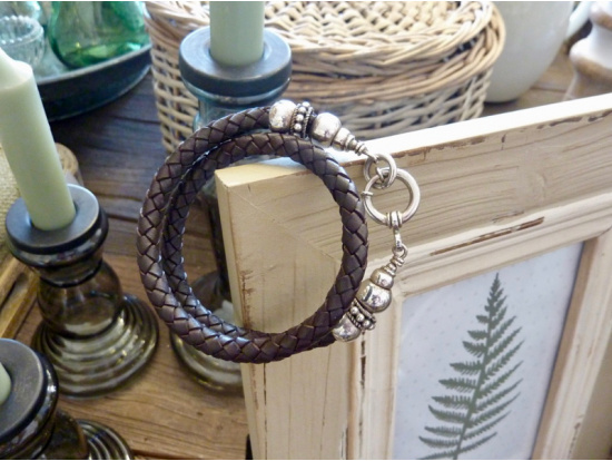 Braunes Leder-Armband 2-reihig, exklusive Silberteile