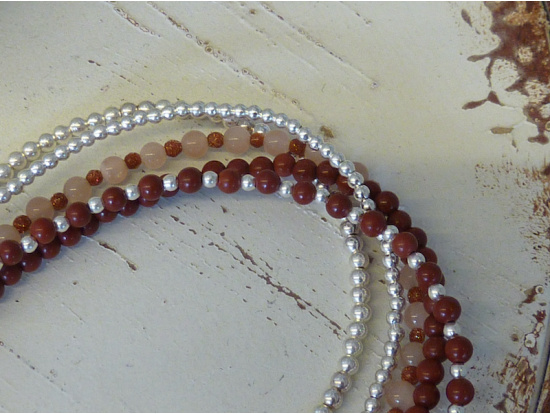 Roter Jaspis/Mondstein/Silber-Armband, 5-reihig