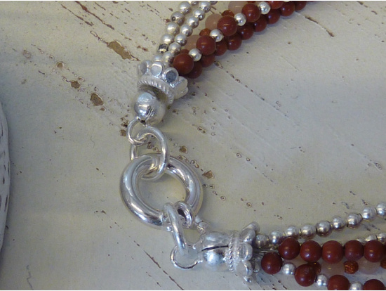 Roter Jaspis/Mondstein/Silber-Armband, 5-reihig
