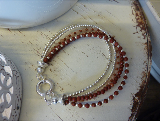 Roter Jaspis/Mondstein/Silber-Armband, 5-reihig