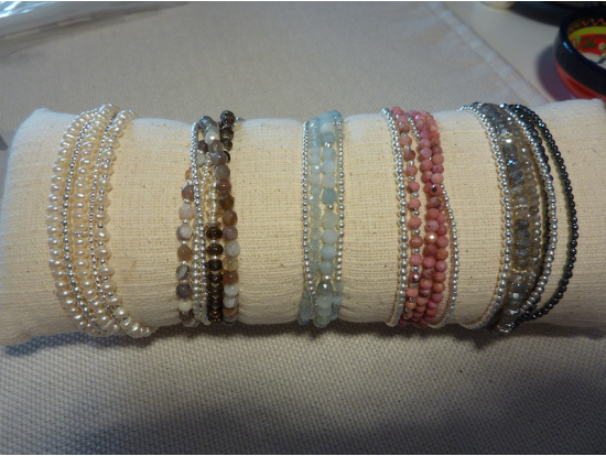 Muskovit-Armband, 5-reihig, mit Silber kombiniert